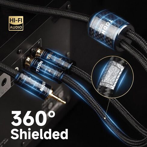Todn RCA إلى كابل الصوت 3.5 ملم لـ Audiophile مع AUX-core ، AUX محمي مزدوج إلى RCA للهواتف الذكية/الأجهزة اللوحية إلى مكبر الصوت/أمبير (3ft/1M) in Kuwait