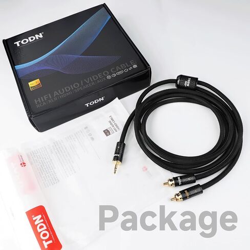 TODN 3ft RCA to 3.5mm 99.99% OFC HiFi Shielded Audio Cable for Audiophiles | 4-Core OFC, Ferrite Bead, 24k Gold-Plated Plugs, Precise Channel Separation for Speakers, Amplifiers, Stereo Receiver in Saudi Arabia