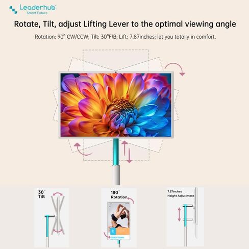 27" Smart Board Built with 2K 8MP Camera 8G+128G, Portable Rotating Touch Monitor Whiteboard with Silent Wheels for Live Stresming,Fitness,Education, Cooking (Stand Mounted Incuded) in Saudi Arabia
