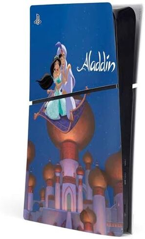 Skinit Decal Gaming Skin Compatible with PS5 Slim Digital Edition Console - Officially Licensed Disney Aladdin and Princess Jasmine Kiss Design in Saudi Arabia