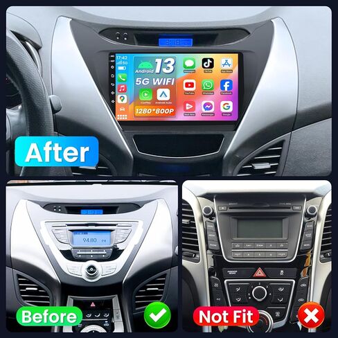 4Core + 64g ROM Android 13 CAR Radio for Hyundai Elantra 2011 2012 2013: 9 Inch 1280x800 HD Touchscreen Stereo Upgrad in Kuwait