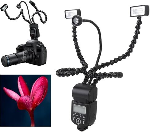 Macro Ring Flash, 3 Head LED Flash Macro Flash Light, 5600k Color Temperature, 8 Level Adjustable Focus Light, Camera Flash Light for DSLR Cameras in Saudi Arabia