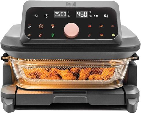 Livwell 6 Quart Glass Container Fryer مع درج وغطاء-هدية المطبخ-PFOA & PFAs خالية من المسبقة ، و 12 مسبقًا ، وجبة صغار في غسالة الصحون ، ووجبة واحدة ذات حجم عائلي للخبز ، والتحميص والقلي المقرمش in Kuwait