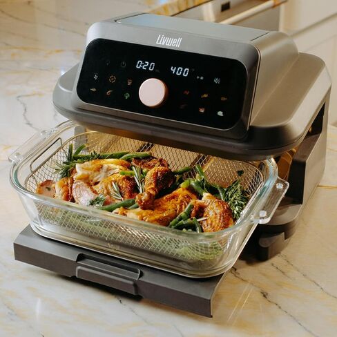 Livwell 6 Quart Glass Container Fryer مع درج وغطاء-هدية المطبخ-PFOA & PFAs خالية من المسبقة ، و 12 مسبقًا ، وجبة صغار في غسالة الصحون ، ووجبة واحدة ذات حجم عائلي للخبز ، والتحميص والقلي المقرمش in Kuwait