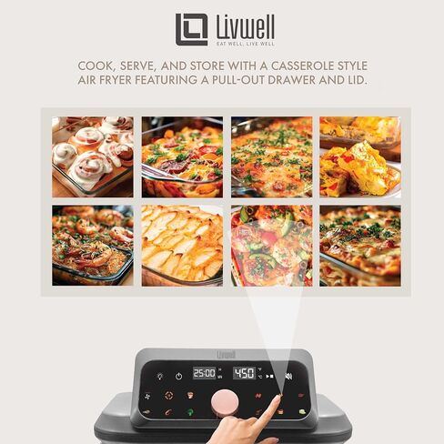 Livwell 6 Quart Glass Container Fryer مع درج وغطاء-هدية المطبخ-PFOA & PFAs خالية من المسبقة ، و 12 مسبقًا ، وجبة صغار في غسالة الصحون ، ووجبة واحدة ذات حجم عائلي للخبز ، والتحميص والقلي المقرمش in Kuwait