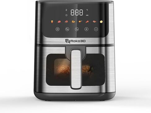 Glass Air Fryer Non Toxic ROKO 3D 4.5 Quart | Innovative Technology For Easy Cooking without Oil | Deep Fry, Bake, Roast Diet Meals | Diswasher Safe, Timer Settings, Led Panel, White Design in Saudi Arabia