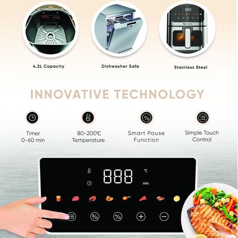 Glass Air Fryer Non Toxic ROKO 3D 4.5 Quart | Innovative Technology For Easy Cooking without Oil | Deep Fry, Bake, Roast Diet Meals | Diswasher Safe, Timer Settings, Led Panel, White Design in Saudi Arabia