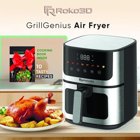 Glass Air Fryer Non Toxic ROKO 3D 4.5 Quart | Innovative Technology For Easy Cooking without Oil | Deep Fry, Bake, Roast Diet Meals | Diswasher Safe, Timer Settings, Led Panel, White Design in Saudi Arabia