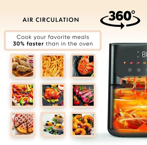 Glass Air Fryer Non Toxic ROKO 3D 4.5 Quart | Innovative Technology For Easy Cooking without Oil | Deep Fry, Bake, Roast Diet Meals | Diswasher Safe, Timer Settings, Led Panel, White Design in Saudi Arabia