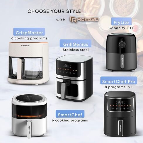 Glass Air Fryer Non Toxic ROKO 3D 4.5 Quart | Innovative Technology For Easy Cooking without Oil | Deep Fry, Bake, Roast Diet Meals | Diswasher Safe, Timer Settings, Led Panel, White Design in Saudi Arabia