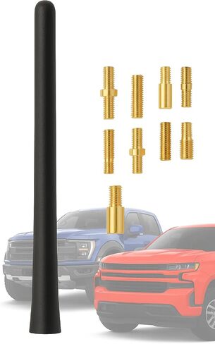 هوائي قصير للشاحنة - استبدال هوائي السيارة القصير ، قاعدة ربيع مرنة ، يناسب Chevy Silverado 1500 ، GMC ، Ford ، Ram AM -FM هوائي مع محول ، محولات هوائي الشاحنات تناسب معظم Vechiles in Saudi Arabia