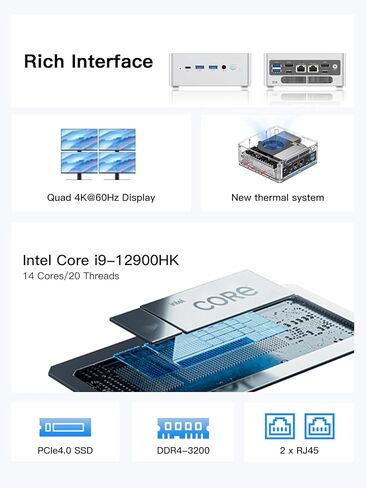 Minisforum Venus Series NAB9 MINI PC Barebone Intel Core I9-12900HK (14C/20T) ، كمبيوتر سطح المكتب المصغر بدون RAM/SSD/OS ، 2x HDMI+2X USB-C 4K@60Hz Output ، 2x 2.5G LAN ، 4X USB3.2 Small Computer (READED) in Saudi Arabia