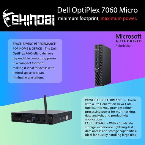 Dell Optiplex 7060 Micro PC | Intel Core i5-8500t | ذاكرة الوصول العشوائي 8 جيجابايت | 256GB NVME | Windows 11 Pro | بنيت في AX210 Wi-Fi+ Bt | كمبيوتر سطح المكتب المصغر (متجدد) (ذاكرة الوصول العشوائي 8 جيجابايت + 256 جيجا بايت NVME) in Saudi Arabia