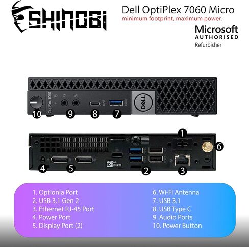 Dell Optiplex 7060 Micro PC | Intel Core i5-8500t | ذاكرة الوصول العشوائي 8 جيجابايت | 256GB NVME | Windows 11 Pro | بنيت في AX210 Wi-Fi+ Bt | كمبيوتر سطح المكتب المصغر (متجدد) (ذاكرة الوصول العشوائي 8 جيجابايت + 256 جيجا بايت NVME) in Saudi Arabia