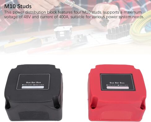 Power Distribution Block Bus Bar, 2 Pcs 4 x M10 Battery Junction Posts, 48V 400A Studs Battery Busbar Terminal Block for Automotive Marine RV Yacht in Saudi Arabia