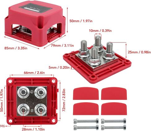 Power Distribution Block Bus Bar, 2 Pcs 4 x M10 Battery Junction Posts, 48V 400A Studs Battery Busbar Terminal Block for Automotive Marine RV Yacht in Saudi Arabia