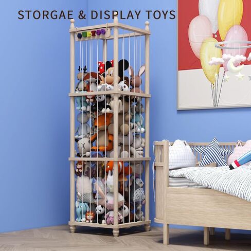 رف العاب خشبي ناعم لتخزين الحيوانات المحشوة من تي دي واي ام زد دي دبليو، منظم لغرفة الاطفال، قفص حديقة حيوان للالعاب المخملية بنمط حديقة الحيوان، هدية للحضانة وغرفة اللعب وغرفة النوم وغرفة الاطفال in Kuwait