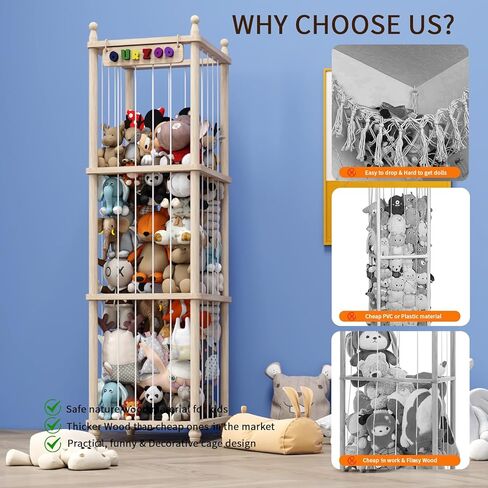 رف العاب خشبي ناعم لتخزين الحيوانات المحشوة من تي دي واي ام زد دي دبليو، منظم لغرفة الاطفال، قفص حديقة حيوان للالعاب المخملية بنمط حديقة الحيوان، هدية للحضانة وغرفة اللعب وغرفة النوم وغرفة الاطفال in Kuwait
