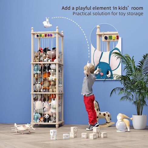 رف العاب خشبي ناعم لتخزين الحيوانات المحشوة من تي دي واي ام زد دي دبليو، منظم لغرفة الاطفال، قفص حديقة حيوان للالعاب المخملية بنمط حديقة الحيوان، هدية للحضانة وغرفة اللعب وغرفة النوم وغرفة الاطفال in Kuwait