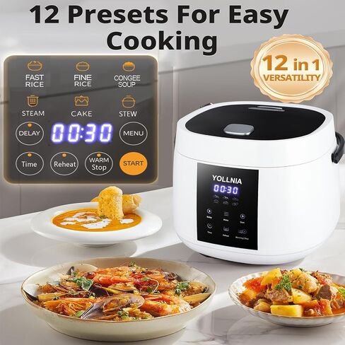 طباخ 3L للأرز 12 كوبًا (مطبوخ) ، طباخ أرز رقمي صغير ، 6 في واحد متعدد المهرج للحبوب ، خيارات مسبق وإعادة التسخين ، مؤقت تأخير 12 ساعة ، حافظ على وعاء داخلي دافئ وغير لاصار مع سلة تبخير in Saudi Arabia