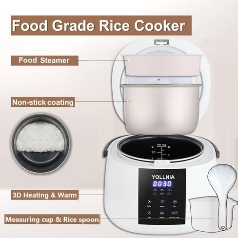 طباخ 3L للأرز 12 كوبًا (مطبوخ) ، طباخ أرز رقمي صغير ، 6 في واحد متعدد المهرج للحبوب ، خيارات مسبق وإعادة التسخين ، مؤقت تأخير 12 ساعة ، حافظ على وعاء داخلي دافئ وغير لاصار مع سلة تبخير in Saudi Arabia