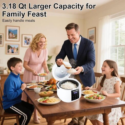 طباخ 3L للأرز 12 كوبًا (مطبوخ) ، طباخ أرز رقمي صغير ، 6 في واحد متعدد المهرج للحبوب ، خيارات مسبق وإعادة التسخين ، مؤقت تأخير 12 ساعة ، حافظ على وعاء داخلي دافئ وغير لاصار مع سلة تبخير in Saudi Arabia