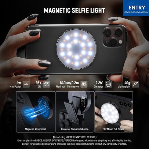إصدار مستوى دخول NEWER ، ضوء صورة شخصية مغناطيسية متوافقة مع Magsafe iPhone ، 1W مقطع على LED Metal LED Fill Fill Fill For For Captop Video Conference Recording ، CRI95+ 840LUX/0.2M ، NL32R in Kuwait
