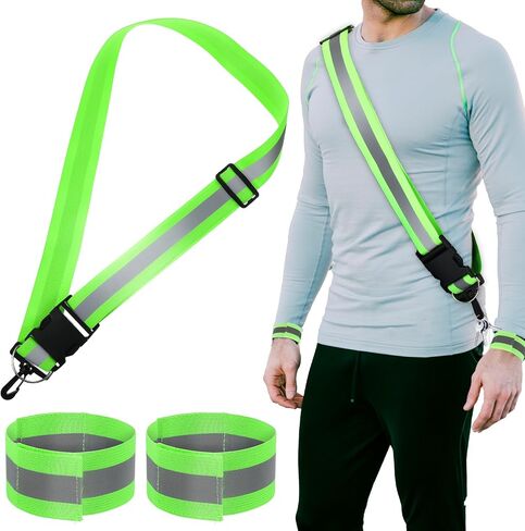 Reflective Sash for Walkingt High Visibility Reflective Running Gear with 2 Wrist Straps Night Walking Safety Gear for Night Walking Cycling Running Jogging Hiking (Green) in Saudi Arabia