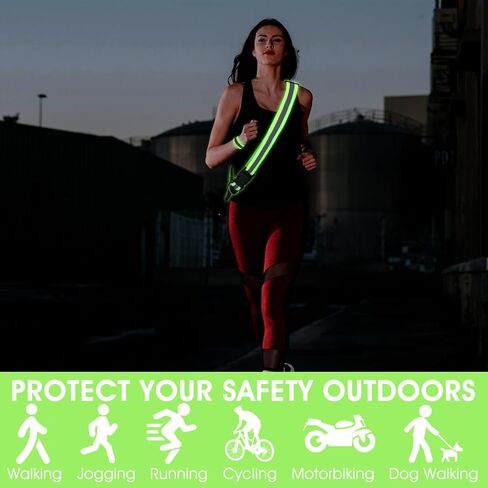 Reflective Sash for Walkingt High Visibility Reflective Running Gear with 2 Wrist Straps Night Walking Safety Gear for Night Walking Cycling Running Jogging Hiking (Green) in Saudi Arabia