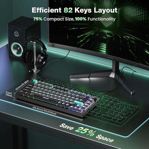 TECKNET Gaming Keyboard, 75% Wired Keyboard, RGB Backlit, 82-Keys with Volume Knob Control, 26 Keys Anti-ghosting, Whisper Quiet Gaming Switch Travel Friendly for Windows Laptop PC Mac-Grey in Kuwait