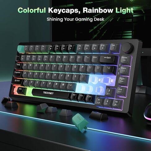 TECKNET Gaming Keyboard, 75% Wired Keyboard, RGB Backlit, 82-Keys with Volume Knob Control, 26 Keys Anti-ghosting, Whisper Quiet Gaming Switch Travel Friendly for Windows Laptop PC Mac-Grey in Kuwait
