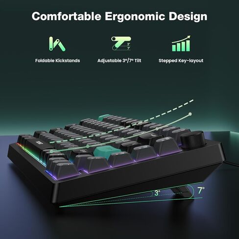 TECKNET Gaming Keyboard, 75% Wired Keyboard, RGB Backlit, 82-Keys with Volume Knob Control, 26 Keys Anti-ghosting, Whisper Quiet Gaming Switch Travel Friendly for Windows Laptop PC Mac-Grey in Kuwait