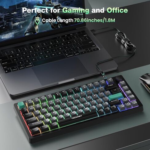 TECKNET Gaming Keyboard, 75% Wired Keyboard, RGB Backlit, 82-Keys with Volume Knob Control, 26 Keys Anti-ghosting, Whisper Quiet Gaming Switch Travel Friendly for Windows Laptop PC Mac-Grey in Kuwait