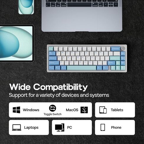 Epomaker Galaxy65 اللاسلكي QMK/عبر لوحة المفاتيح الميكانيكية ، لوحة مفاتيح مخصصة للألومنيوم المخلصة بالحيوية ، مفتاح قابلة للتبديل مسبقًا ، إضاءة خلفية RGB ، مقبض دوار ، 2.4 جيجا هرتز/BT/Type-C (الفضة) in Kuwait
