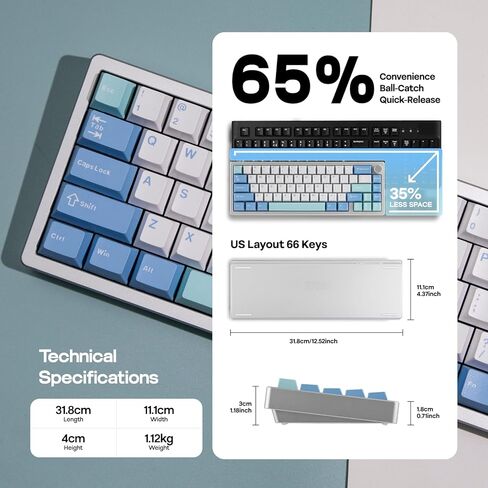 Epomaker Galaxy65 اللاسلكي QMK/عبر لوحة المفاتيح الميكانيكية ، لوحة مفاتيح مخصصة للألومنيوم المخلصة بالحيوية ، مفتاح قابلة للتبديل مسبقًا ، إضاءة خلفية RGB ، مقبض دوار ، 2.4 جيجا هرتز/BT/Type-C (الفضة) in Kuwait