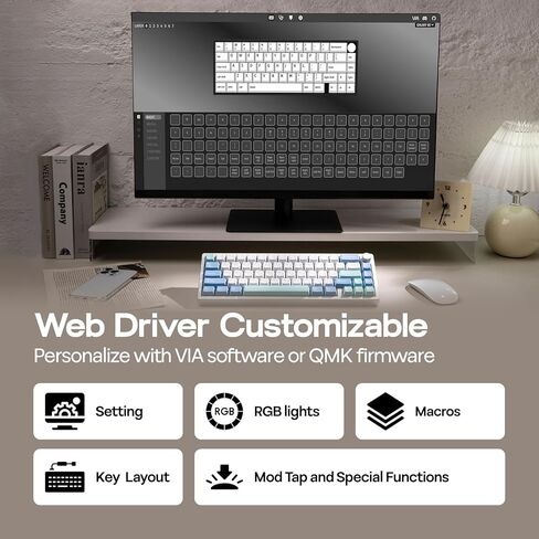 Epomaker Galaxy65 اللاسلكي QMK/عبر لوحة المفاتيح الميكانيكية ، لوحة مفاتيح مخصصة للألومنيوم المخلصة بالحيوية ، مفتاح قابلة للتبديل مسبقًا ، إضاءة خلفية RGB ، مقبض دوار ، 2.4 جيجا هرتز/BT/Type-C (الفضة) in Kuwait