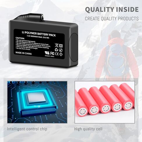 4000mAh 2Pack Lithium-ion Battery Pack for Heated Gloves, Socks, Hats, Mittens, Vest, Jacket, Hand Muff, Boots, Hat, Knee Braces Suit, for Most Winter Garments 7.4V Battery with Charger Power in Saudi Arabia