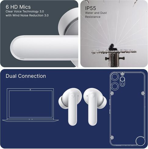 CMF Buds 2 Plus 2025 New Wireless Ear-Earbuds إلغاء الضوضاء التكيفية ، سماعات رأس Bluetooth HI-RES ، وسائقين 12 مم لباس عميق ، 50 ديسيبل ANC 61.5H اللعب ، براعم الأذن الرياضية مع 6 ميكروفونات ، أزرق in Kuwait