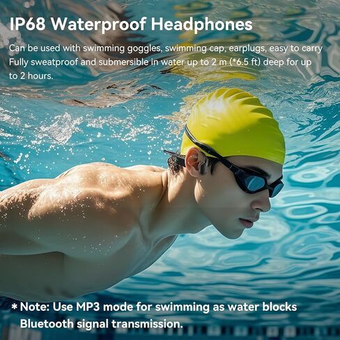 Full-Coverage Liquid Silicone Swimming Headphones, IP68 Waterproof Underwater Headphones, Bluetooth 6.0&MP3 with 32GB Memory Card, Soft/Skin-Comfortable Open Ear Bone Conduction Swim Earbuds(Orange) in Kuwait