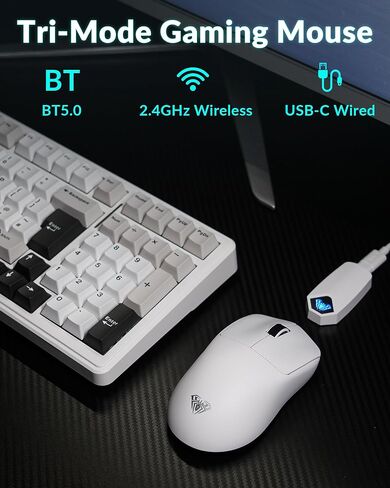 Aula SC800 Mouse Wireless Gaming Mouse ، 26000 dpi القابل للتعديل ، و 37 جرامًا ، الماوس الخفيف للغاية ، ومستشعر PAW3395 ، ومعدل الاقتراع 8 كيلو هرتز ، وأزرار قابلة للبرمجة ، و MODE TRI-MODE BT5.0/2.4G/USB-C للاعبين (Black) in Saudi Arabia