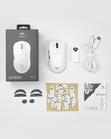 Aula SC800 Mouse Wireless Gaming Mouse ، 26000 dpi القابل للتعديل ، و 37 جرامًا ، الماوس الخفيف للغاية ، ومستشعر PAW3395 ، ومعدل الاقتراع 8 كيلو هرتز ، وأزرار قابلة للبرمجة ، و MODE TRI-MODE BT5.0/2.4G/USB-C للاعبين (Black) in Saudi Arabia