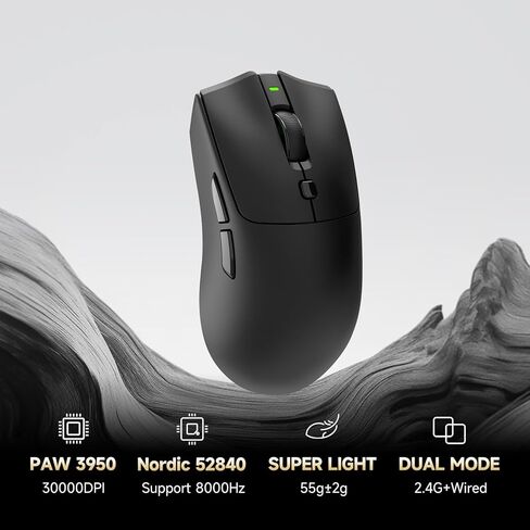 RAWM SH01PRO 8K Wireless Gaming Mouse, 55g Lightweight, PAW3950 30K DPI Optical Sensor, 8000 Polling Rate, Esports & FPS Gaming mice, Dual Receiver (1k USB Receiver and 8k dongle) in Kuwait