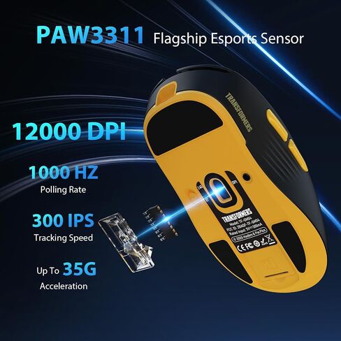 Transformers GM04 63g Lightweight Wireless Gaming Mouse, 12000 DPI, PAW3311 Sensor, 100h Battery Life, 2.4G/USB-C/Bluetooth Wireless Mouse with 5 Programmable Buttons for PC/Mac/Laptop(Black) in Saudi Arabia
