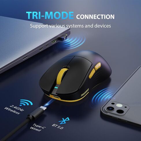 Transformers GM04 63g Lightweight Wireless Gaming Mouse, 12000 DPI, PAW3311 Sensor, 100h Battery Life, 2.4G/USB-C/Bluetooth Wireless Mouse with 5 Programmable Buttons for PC/Mac/Laptop(Black) in Saudi Arabia