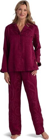 Miss Elaine Pajama Set - Women's Satin PJ Set, Elastic Waist and Button Up Top, Sleepwear and Loungewear for Women in Kuwait