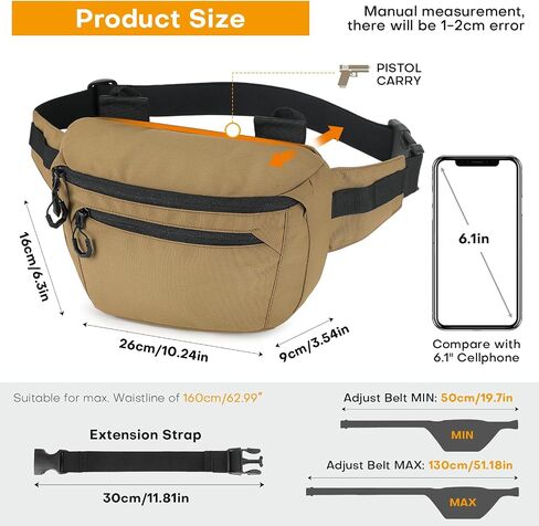Huntvp Tactical Fanny Pack ، حقيبة خصر الحمل المخفية للرجال والنساء ، حقيبة حزام الورك العسكرية العسكرية ، و WR Nylon Bumbag مع حافظة مسدس وحزام قابل للتعديل لـ EDC ، والمشي لمسافات طويلة ، والسفر ، والأسود in Kuwait