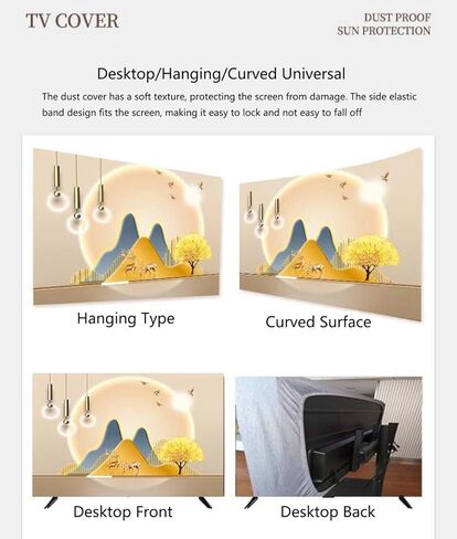 42-100 بوصة غلاف غبار داخلي عالمي غلاف غرفة نوم غرفة المعيشة ديكور LED LCD عرض الغبار غلاف القماش واقي شاشة التلفزيون (الحجم: 100 بوصة ، اللون: أ) in Saudi Arabia