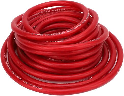 4 Gauge Wire, Copper Clad Aluminum CCA Soft Touch 25ft 4 AWG Power Ground Cable for Car Speaker Systems Rv Trailer, Made with, Soft Touch Sheath, Color Coded Wires, for Easy (Red) in Saudi Arabia
