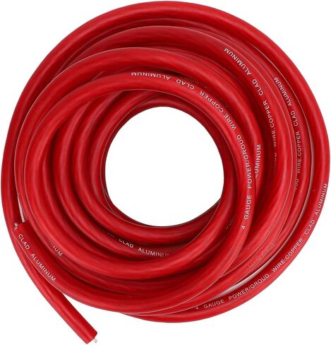 4 Gauge Wire, Copper Clad Aluminum CCA Soft Touch 25ft 4 AWG Power Ground Cable for Car Speaker Systems Rv Trailer, Made with, Soft Touch Sheath, Color Coded Wires, for Easy (Red) in Saudi Arabia