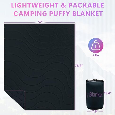 Outdoor Camping Blanket, Packable Down Alternative Puffy Camping Blankets Lightweight Water-Resistant Compact Outdoor Blanket for Airplane Travel Picnic Stadium Hiking Party Cold Weather 55"x78.8" in Saudi Arabia
